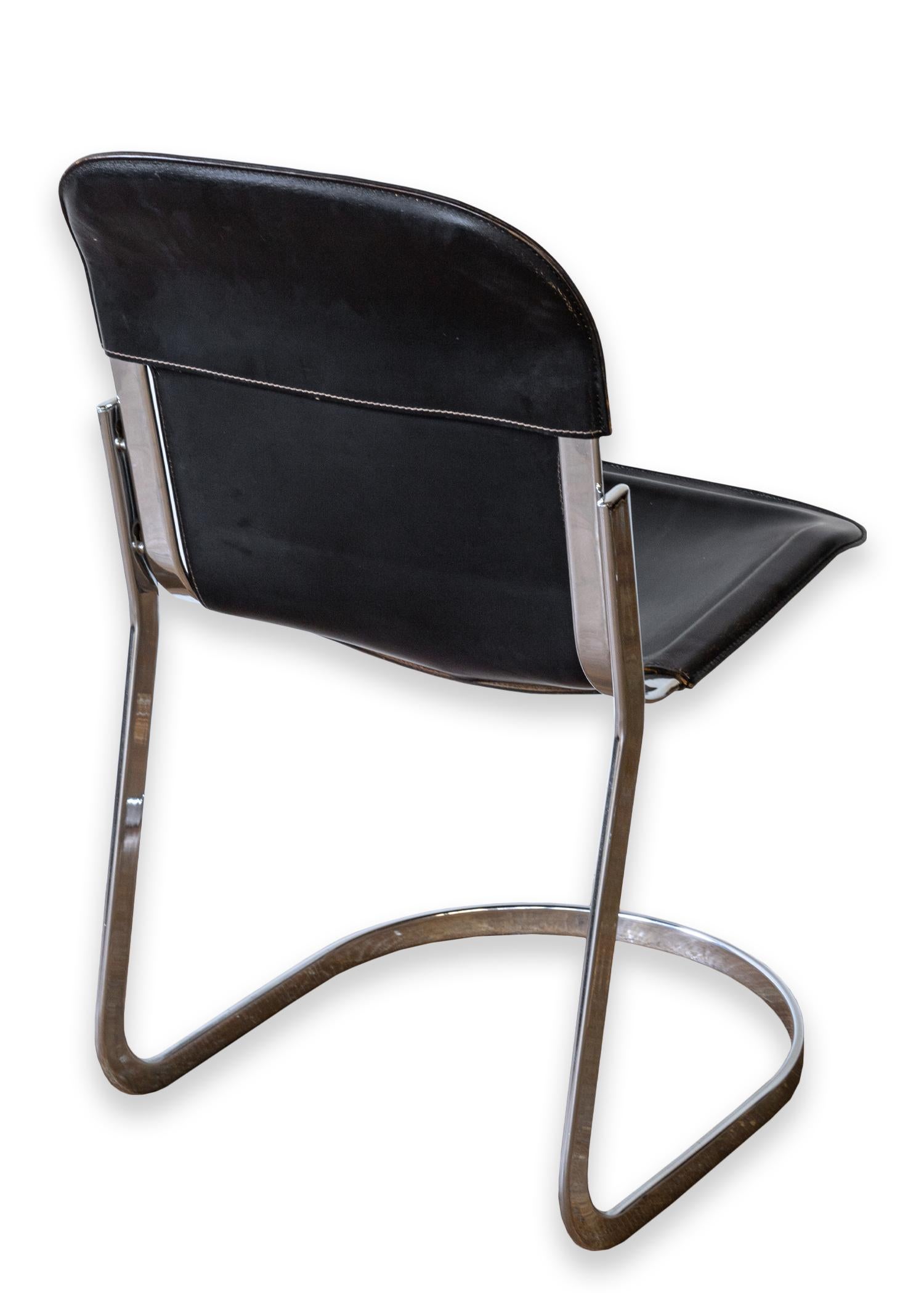 20th Century Set of 4 Black Leather Chrome Cantilever Chairs by Willy Rizzo for Cidue Italy