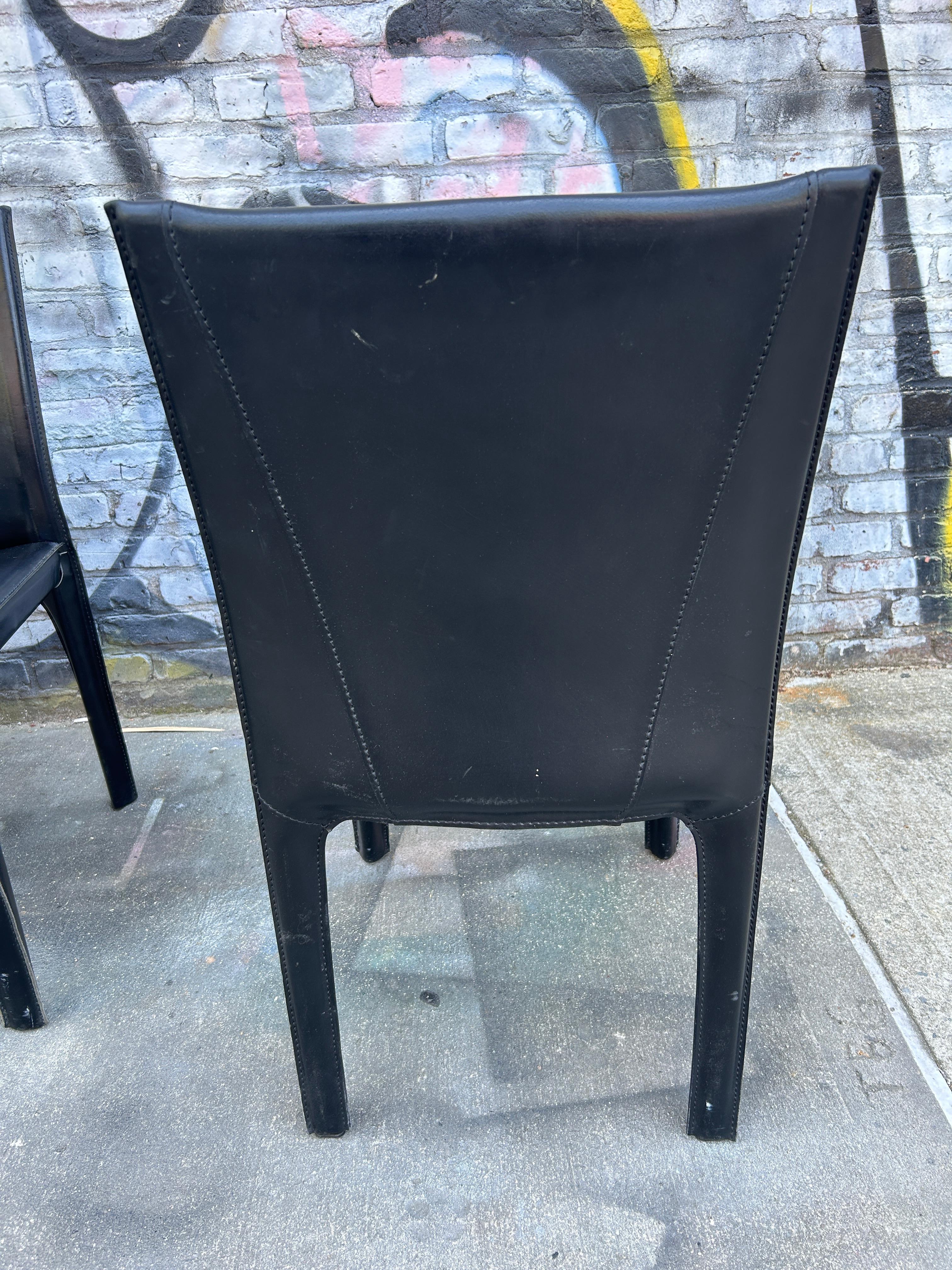 Late 20th Century Set of 4 Black Leather Covered Dining Chairs by Arper Made in Italy