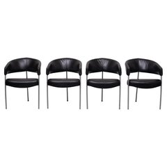 Set of 4 Black Leather Dining Chairs by Castelijn, 1990s