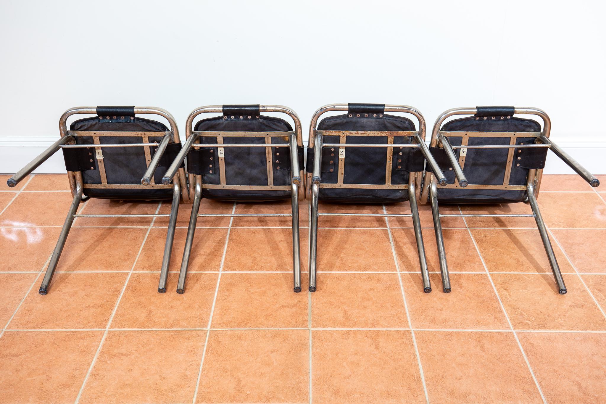 Set of 4 Black Leather Dining Chairs MCM Charlotte Perriand Les Arcs Aluminium 13