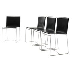 Set of 4 black leather Fil chairs, Pascal Mourgue, 1990s
