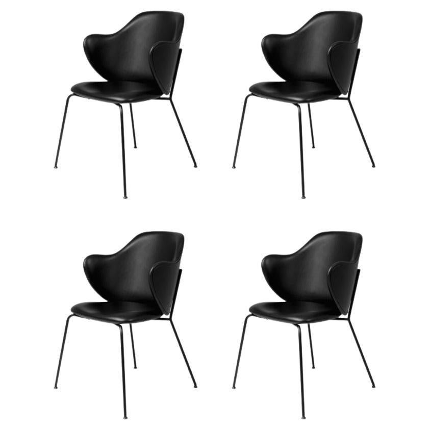 Set of 4 Black Leather Lassen Chairs by Lassen For Sale