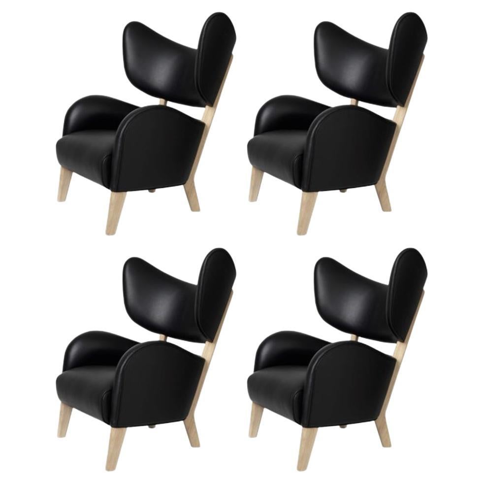Set of 4 Black Leather Natural Oak My Own Chair Lounge Chairs by Lassen
