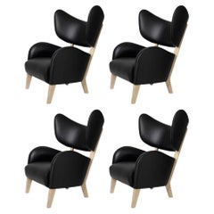 Set of 4 Black Leather Natural Oak My Own Chair Lounge Chairs by Lassen