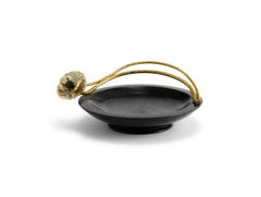 Set of 4 Black Marble Wine Coasters Brass and Enamel