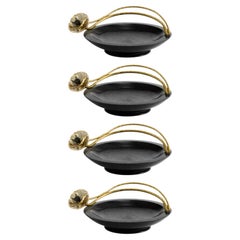 Set of 4 Black Marble Wine Coasters Brass and Enamel