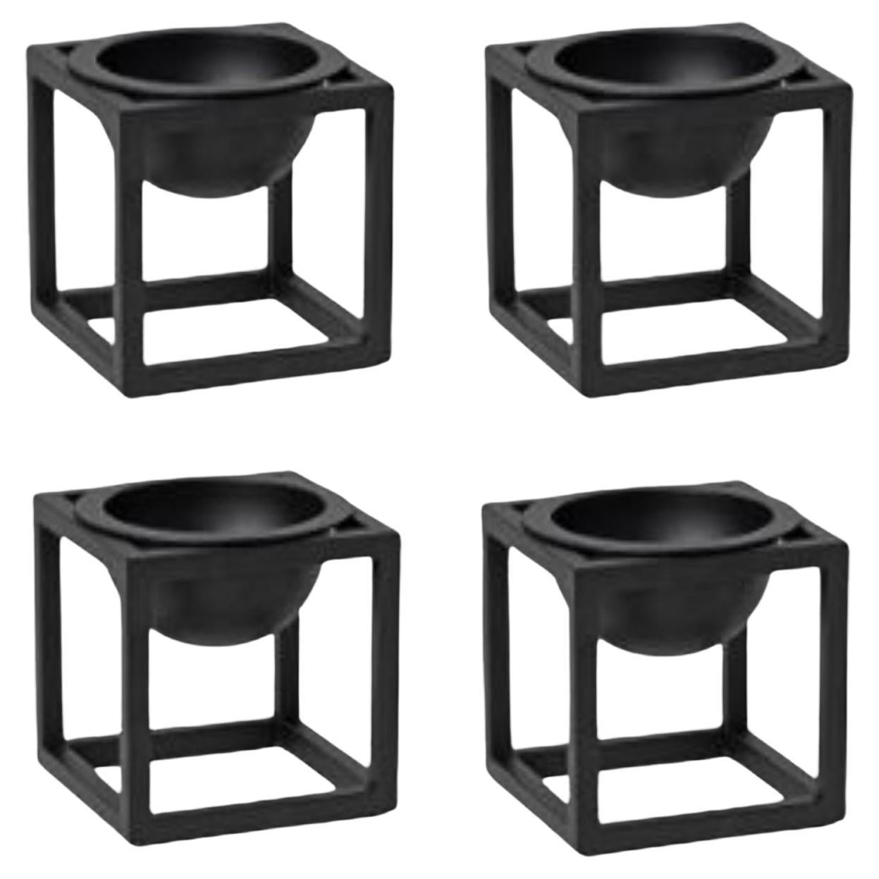 Set of 4 Black Mini Kubus Bowls by Lassen For Sale