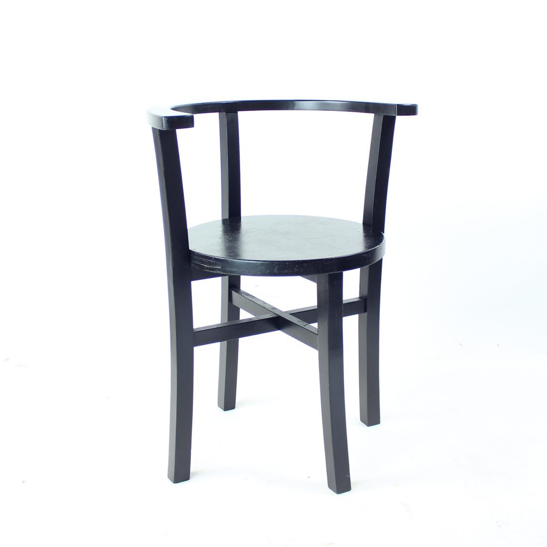 Set Of 4, Black Oak Dining Chairs, Czechoslovakia 1930s For Sale 7