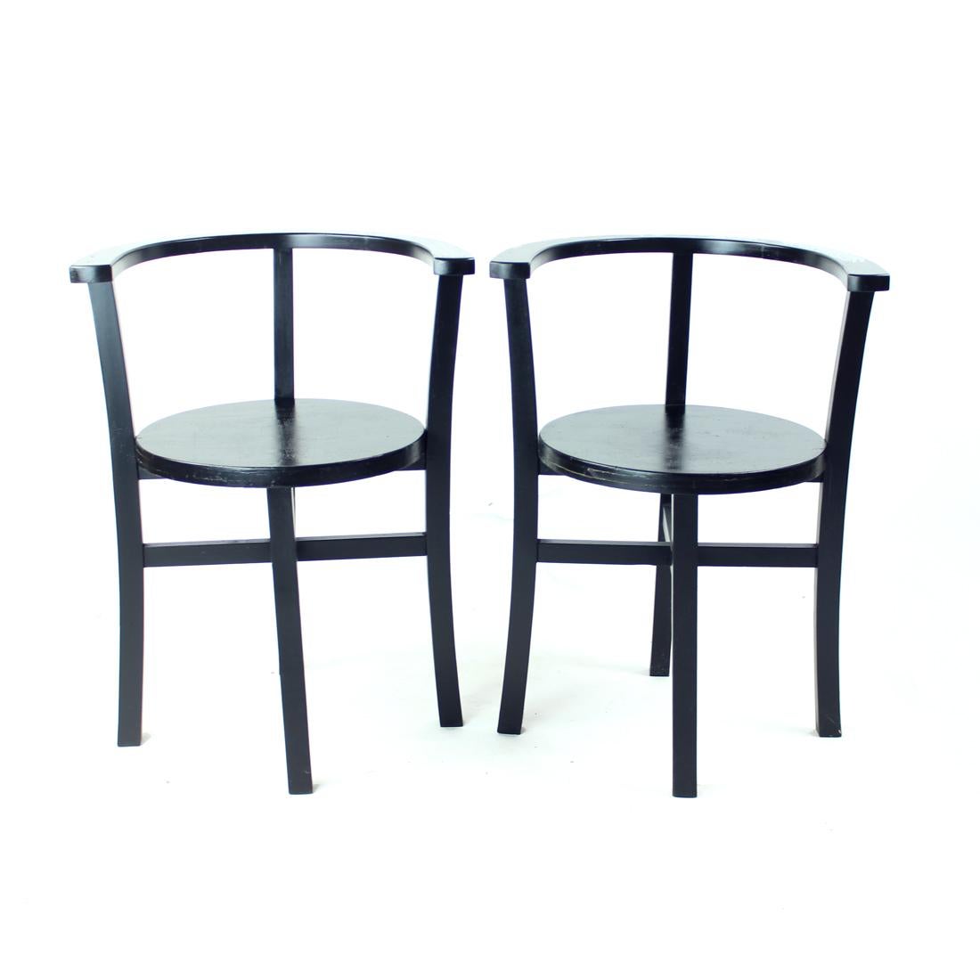 Bauhaus Set Of 4, Black Oak Dining Chairs, Czechoslovakia 1930s For Sale