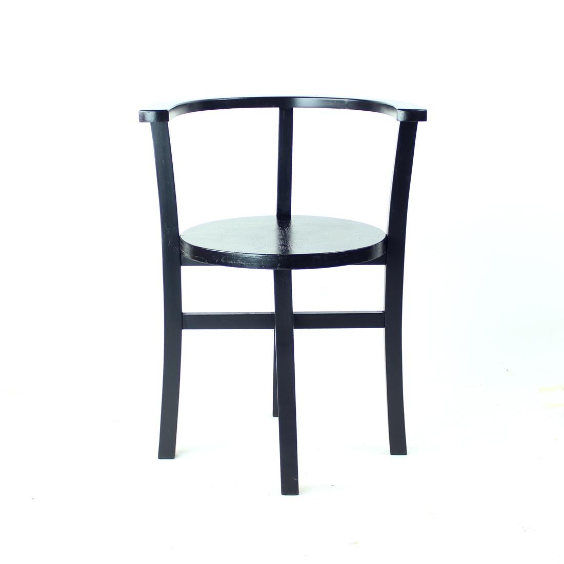 Set Of 4, Black Oak Dining Chairs, Czechoslovakia 1930s In Good Condition For Sale In Zohor, SK