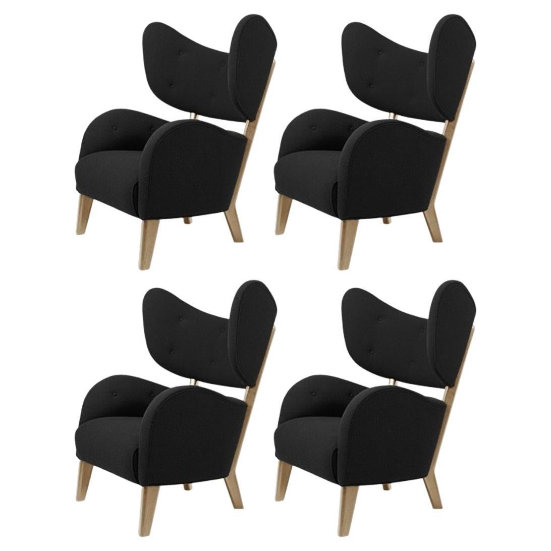 Set of 4 Black Raf Simons Vidar3 Natural Oak My Own Chair Lounge Chair by Lassen For Sale