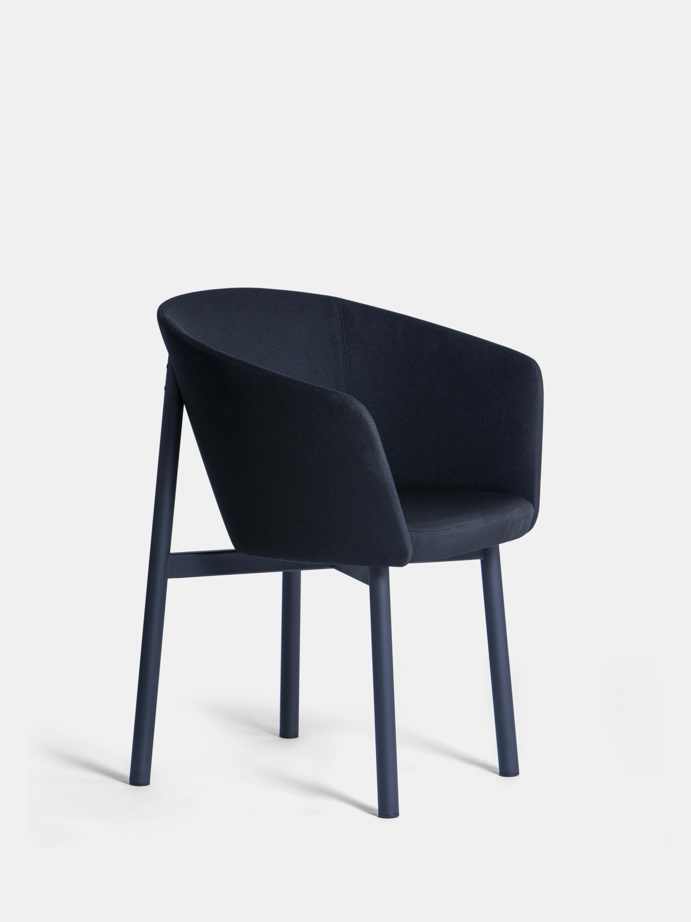 Set of 4 Black Residence Bridge Armchair by Kann Design
Dimensions: D 52 x W 59.5 x H 80 cm.
Materials: Steel tube, HR foam, fabric upholstery Kvadrat Relate 191 (100% Trevira).
Available in other fabrics.

All of the Residence seats were created by