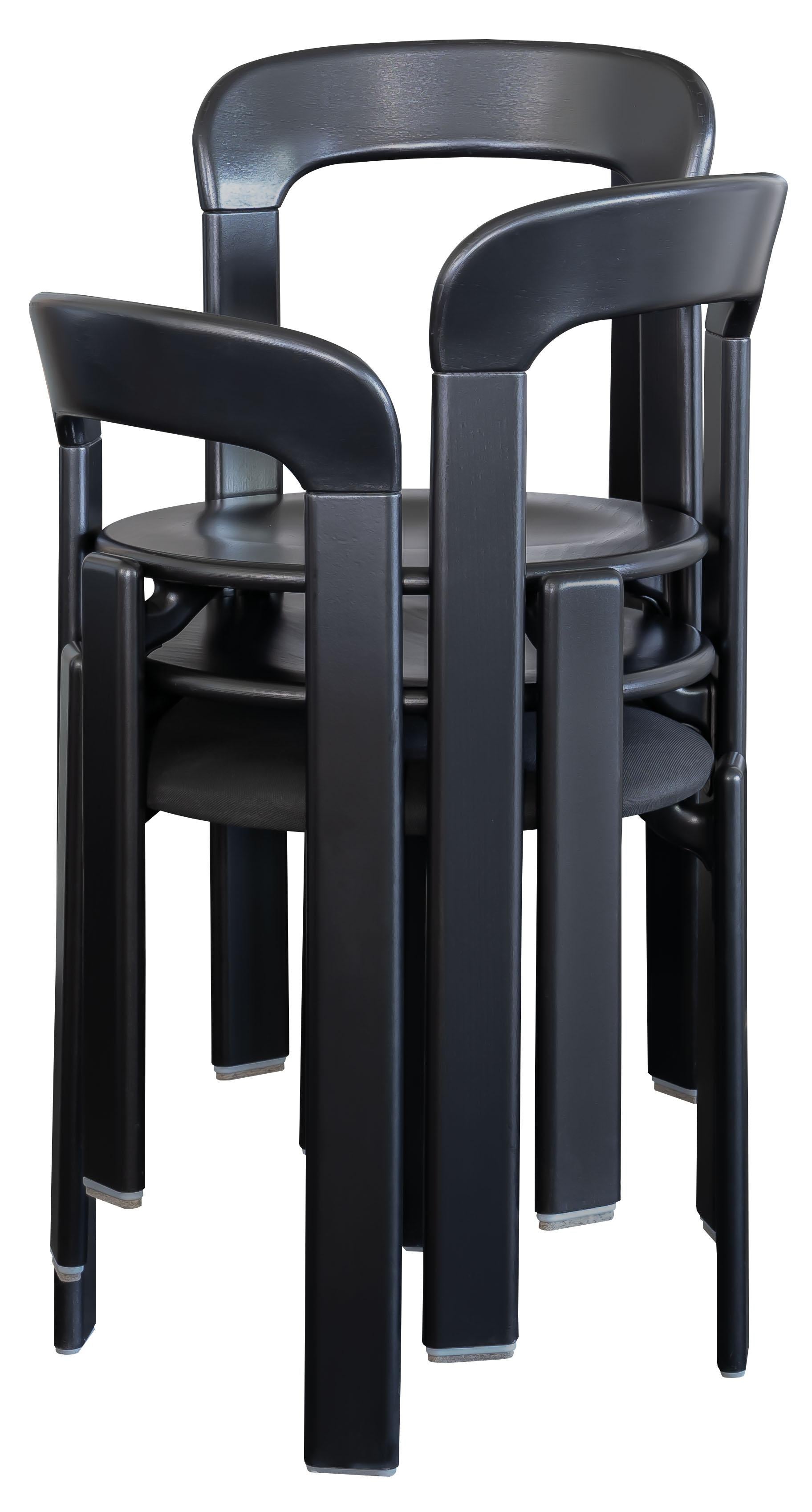 Set of 4 Black Rey Chairs by Dietiker, a Swiss Icon since 1971 2
