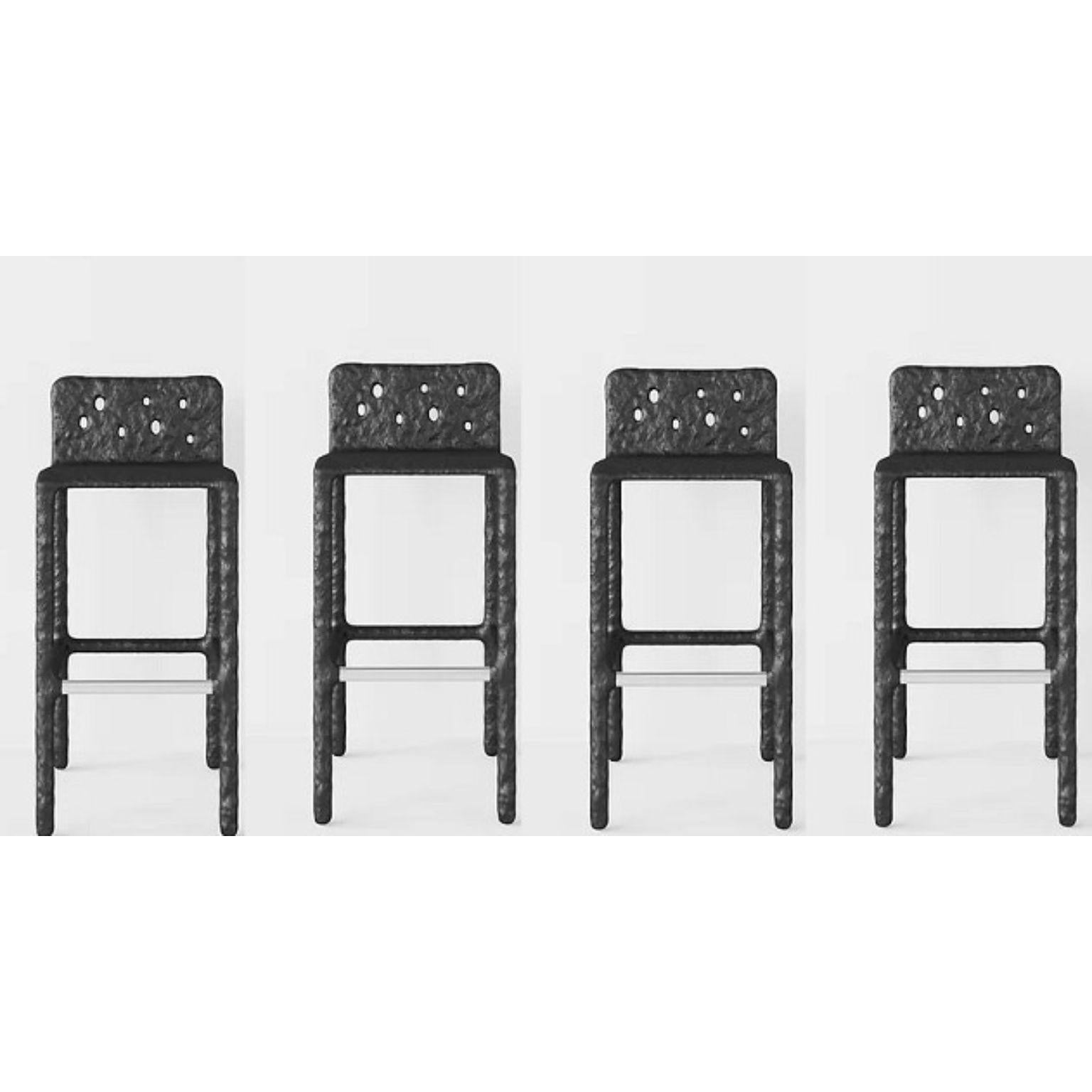 Set of 4 black sculpted contemporary chairs by Faina
Design: Victoriya Yakusha
Material: steel, flax rubber, biopolymer, cellulose
Dimensions: Height: 106 x Width: 45 x Sitting place width: 49 Legs height: 80 cm
Weight: 20 kilos.

(Also available in