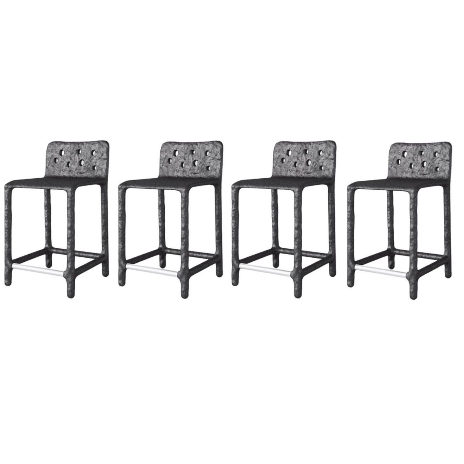 Set of 4 outdoor black sculpted contemporary half-bar stools by Faina
Design: Victoriya Yakusha
Material: steel, flax rubber, biopolymer, cellulose
Dimensions: W 46 x D 47 x H 84 cm


The plastic silhouette and slightly simple form of ZTISTA