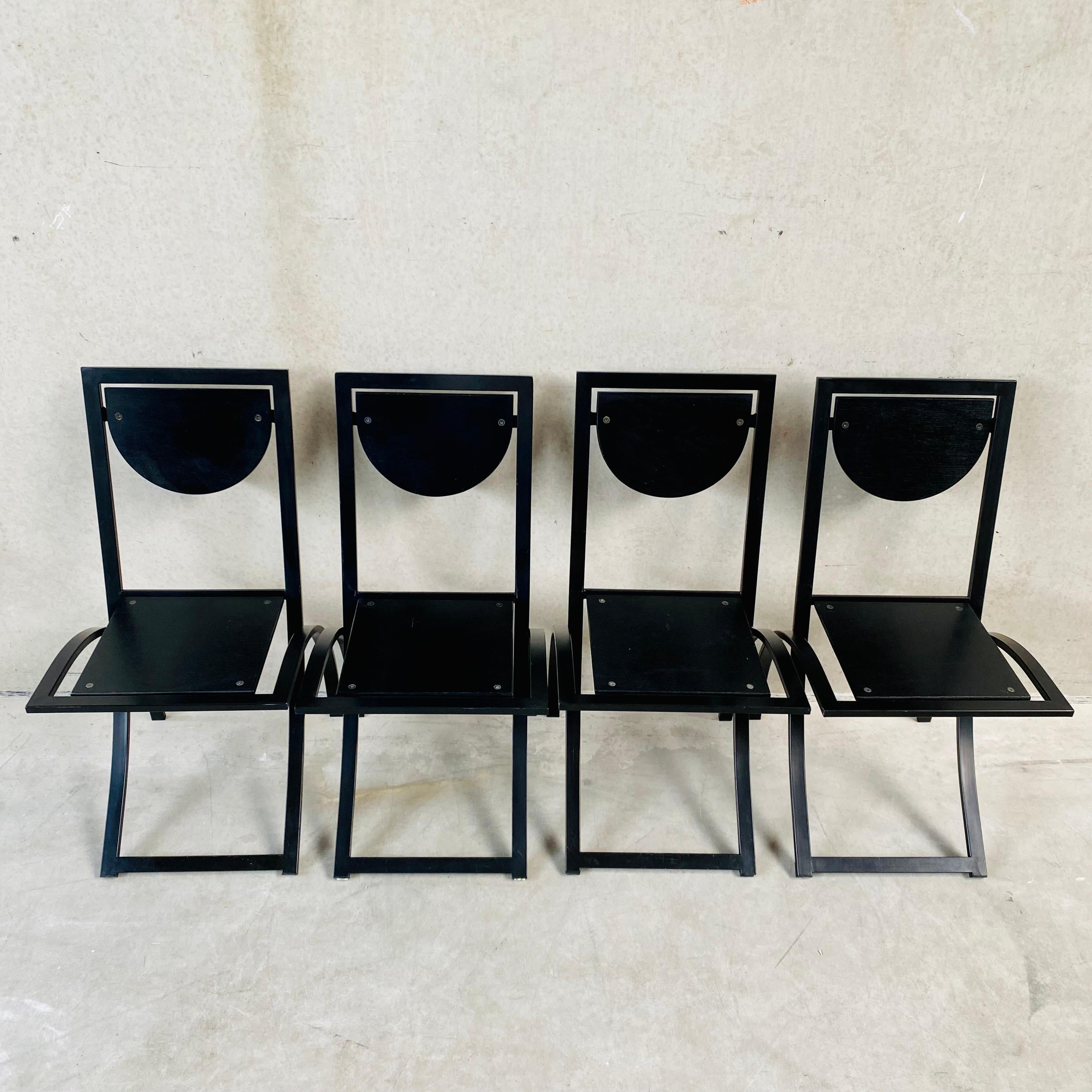 Metal 4 x KFF Black Smoked Oak Dining Chairs by Karl Friedrich Förster 1980 For Sale
