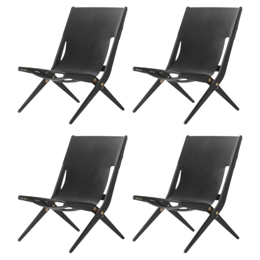 Set di 4 sedie Saxe in Oak tinto nero e pelle nera di By Lassen