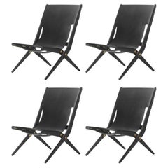 Set di 4 sedie Saxe in Oak tinto nero e pelle nera di By Lassen