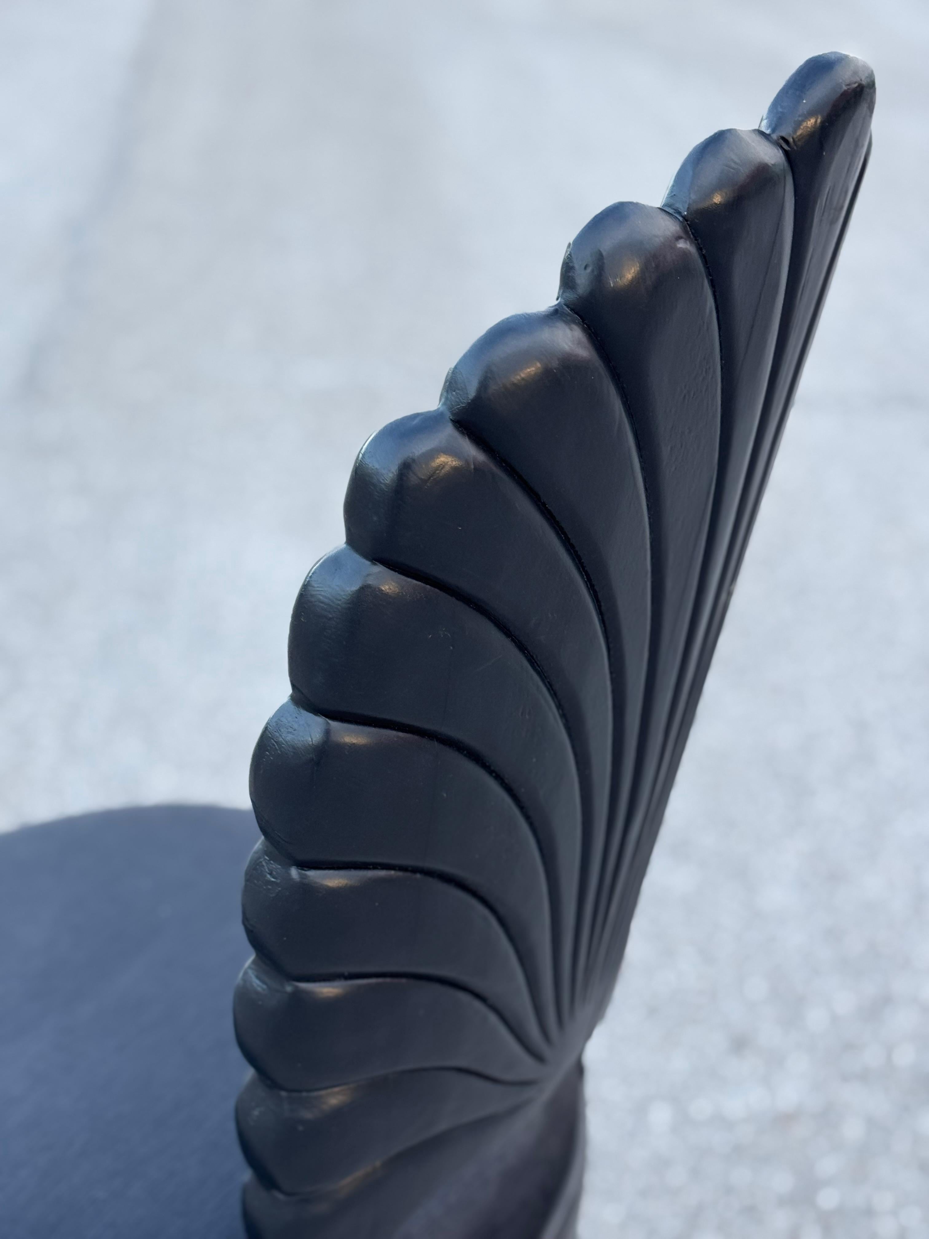 Set of 4 Black Venetian Grotto Style Scalloped Wood Shell Back Dining Chairs 70s 4