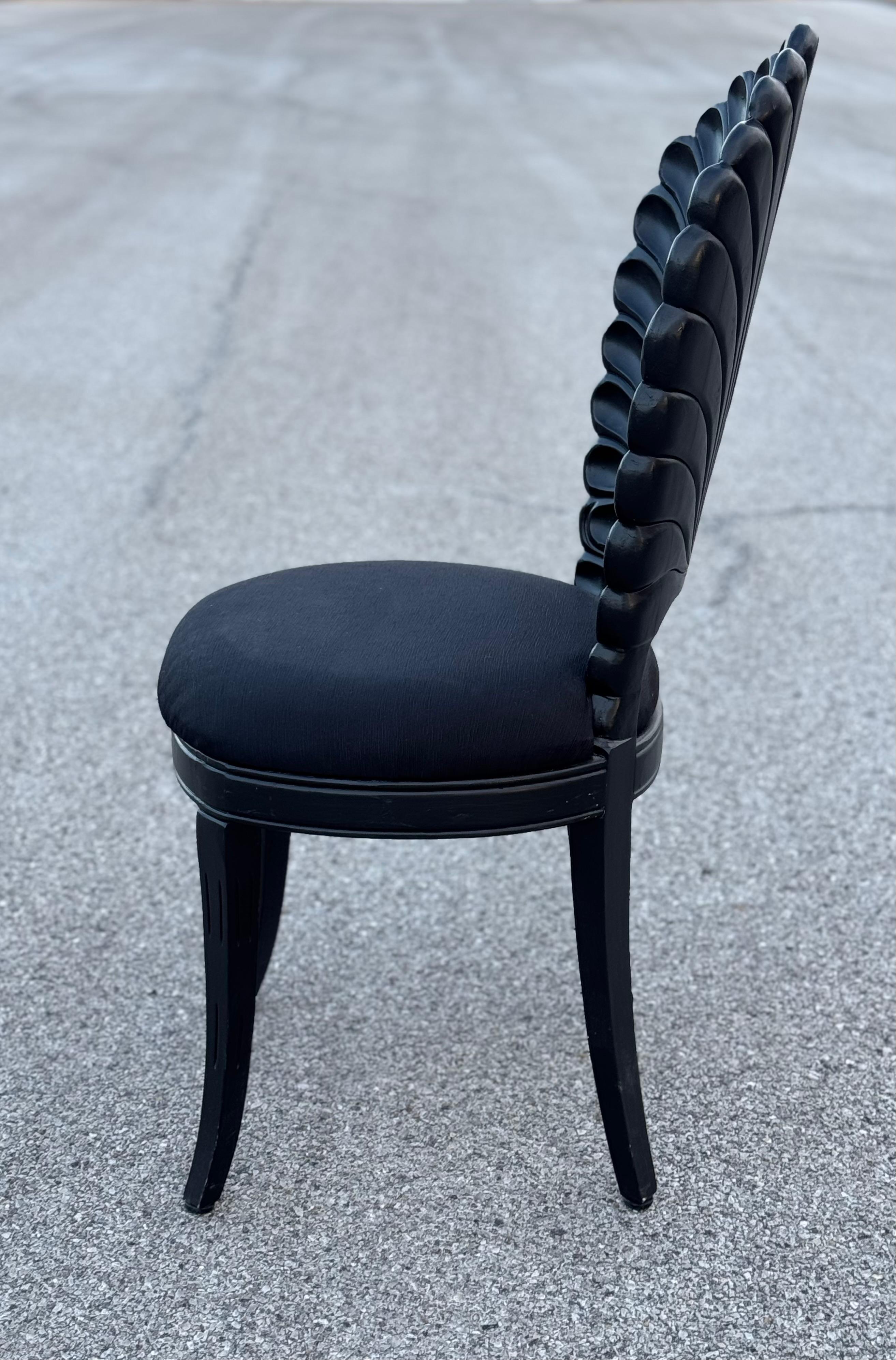 Set of 4 Black Venetian Grotto Style Scalloped Wood Shell Back Dining Chairs 70s 5