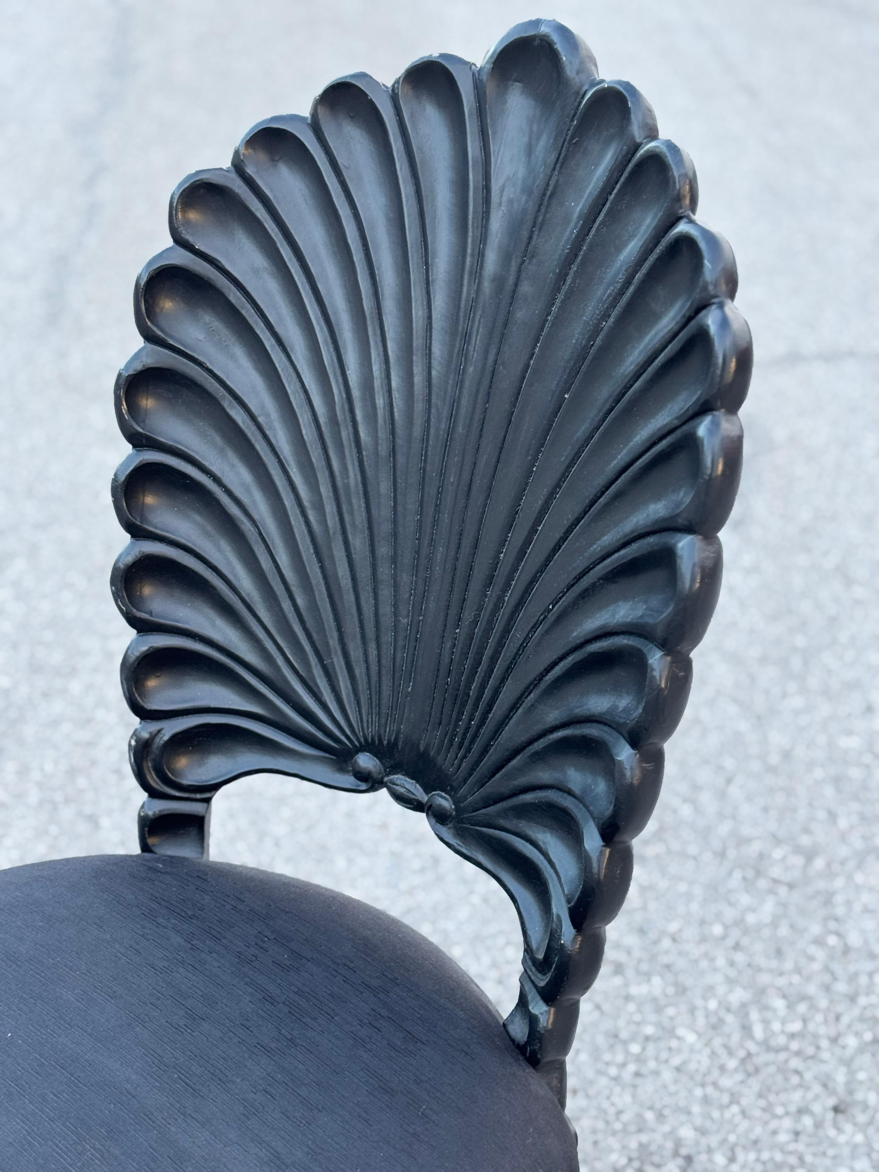 Set of 4 Black Venetian Grotto Style Scalloped Wood Shell Back Dining Chairs 70s 7