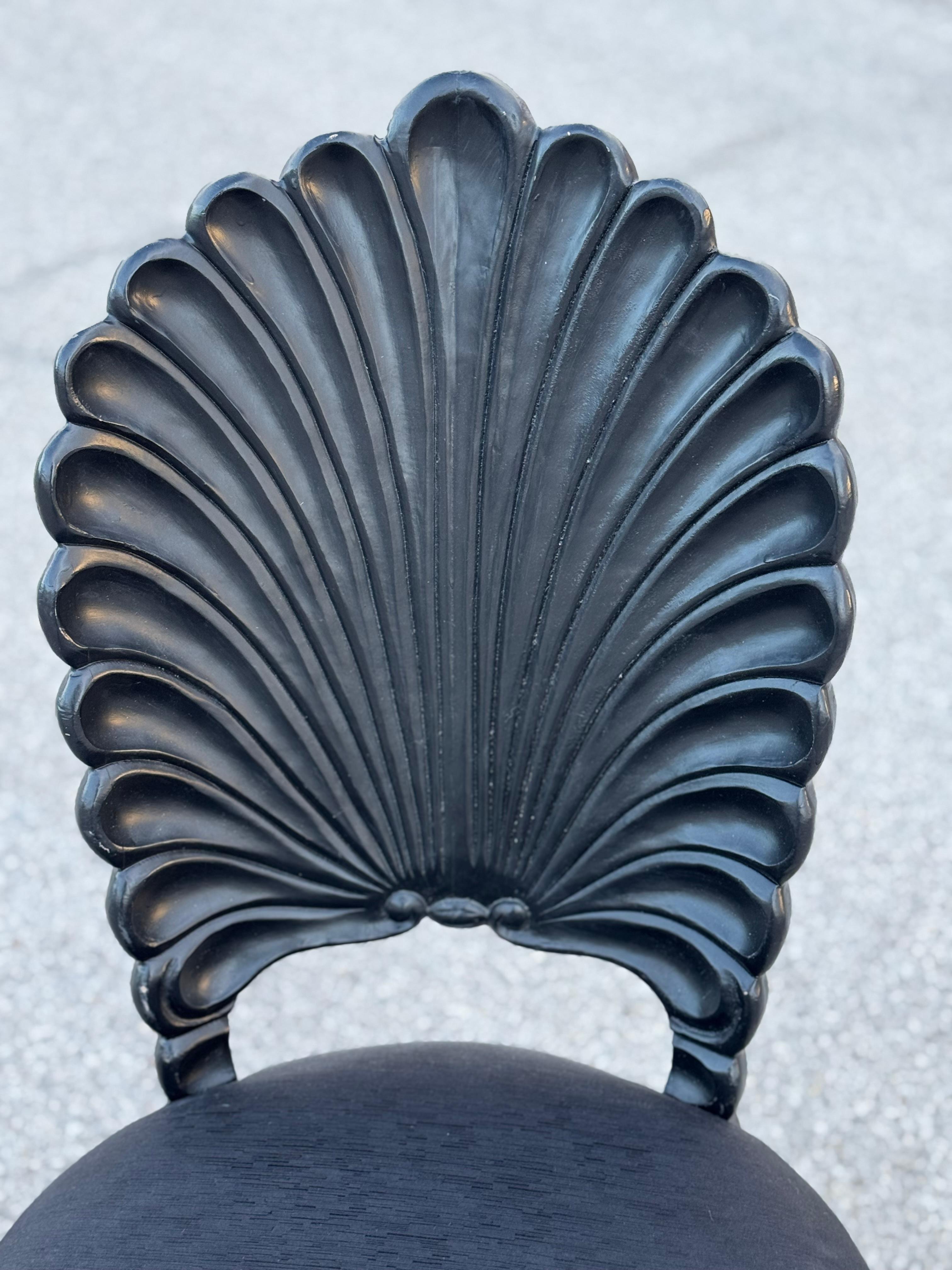 Set of 4 Black Venetian Grotto Style Scalloped Wood Shell Back Dining Chairs 70s 8