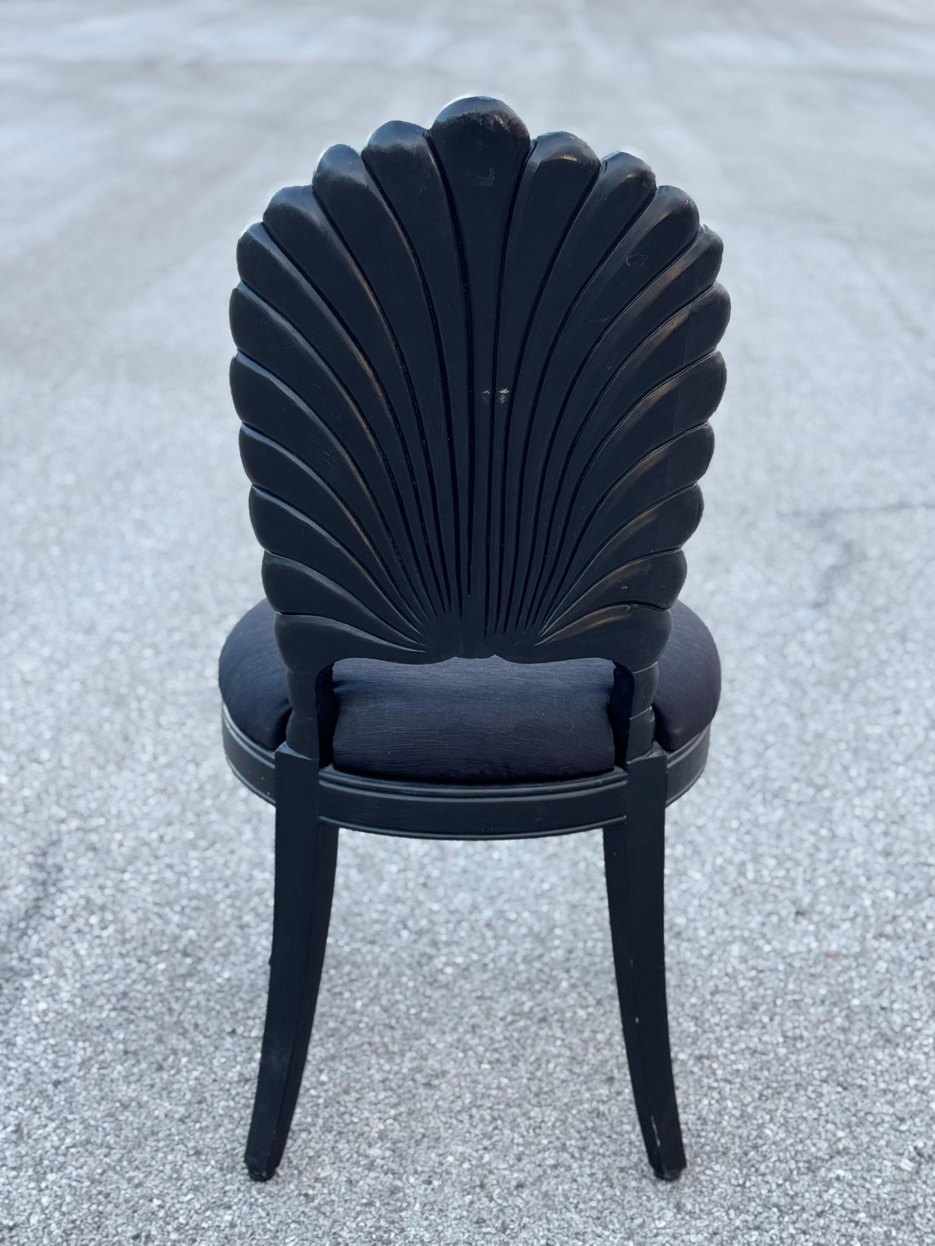 Set of 4 Black Venetian Grotto Style Scalloped Wood Shell Back Dining Chairs 70s 10