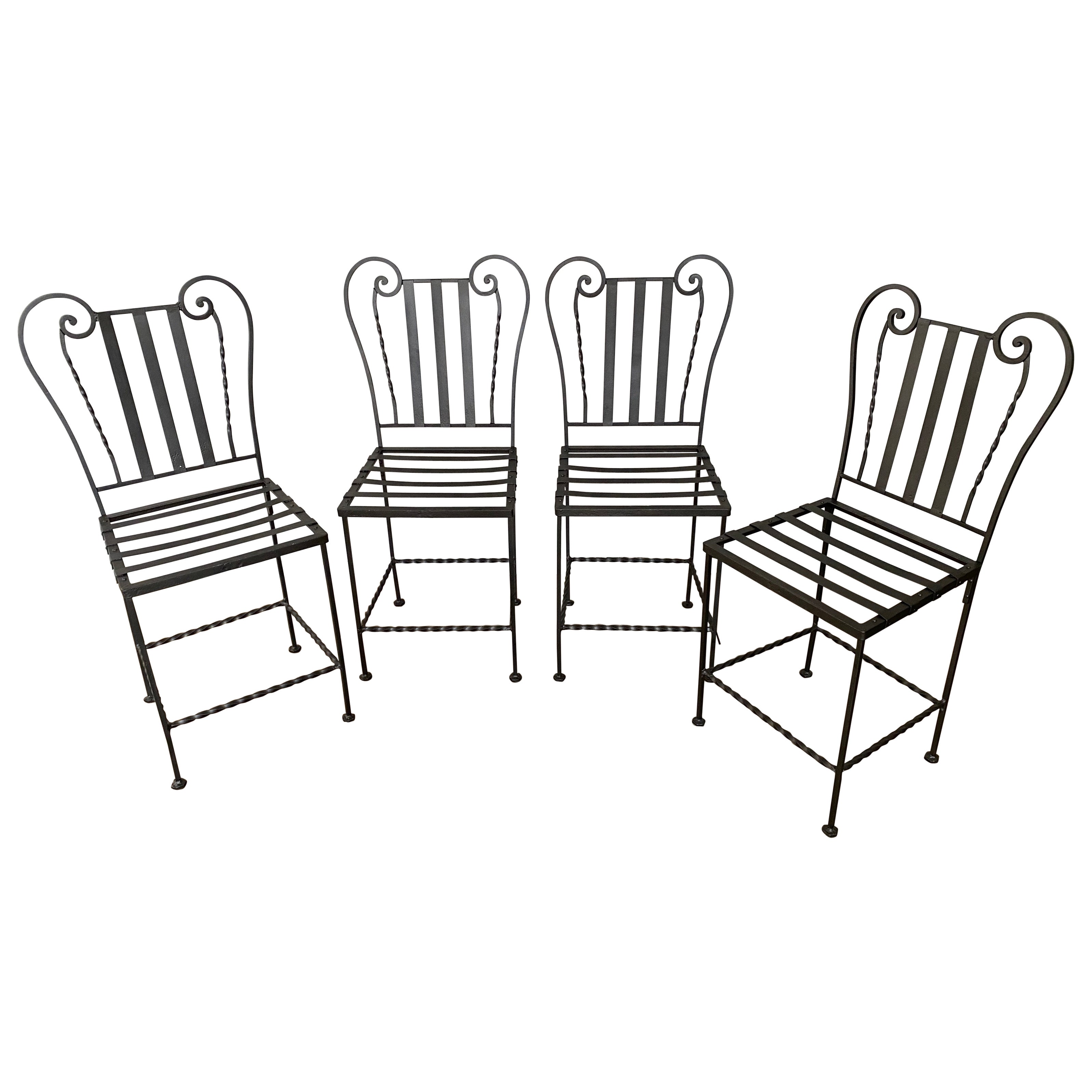 Set di 4 sedie da pranzo da giardino in metallo vintage nero