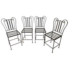 Set of 4 Black Vintage Metal Garden Dining Chairs
