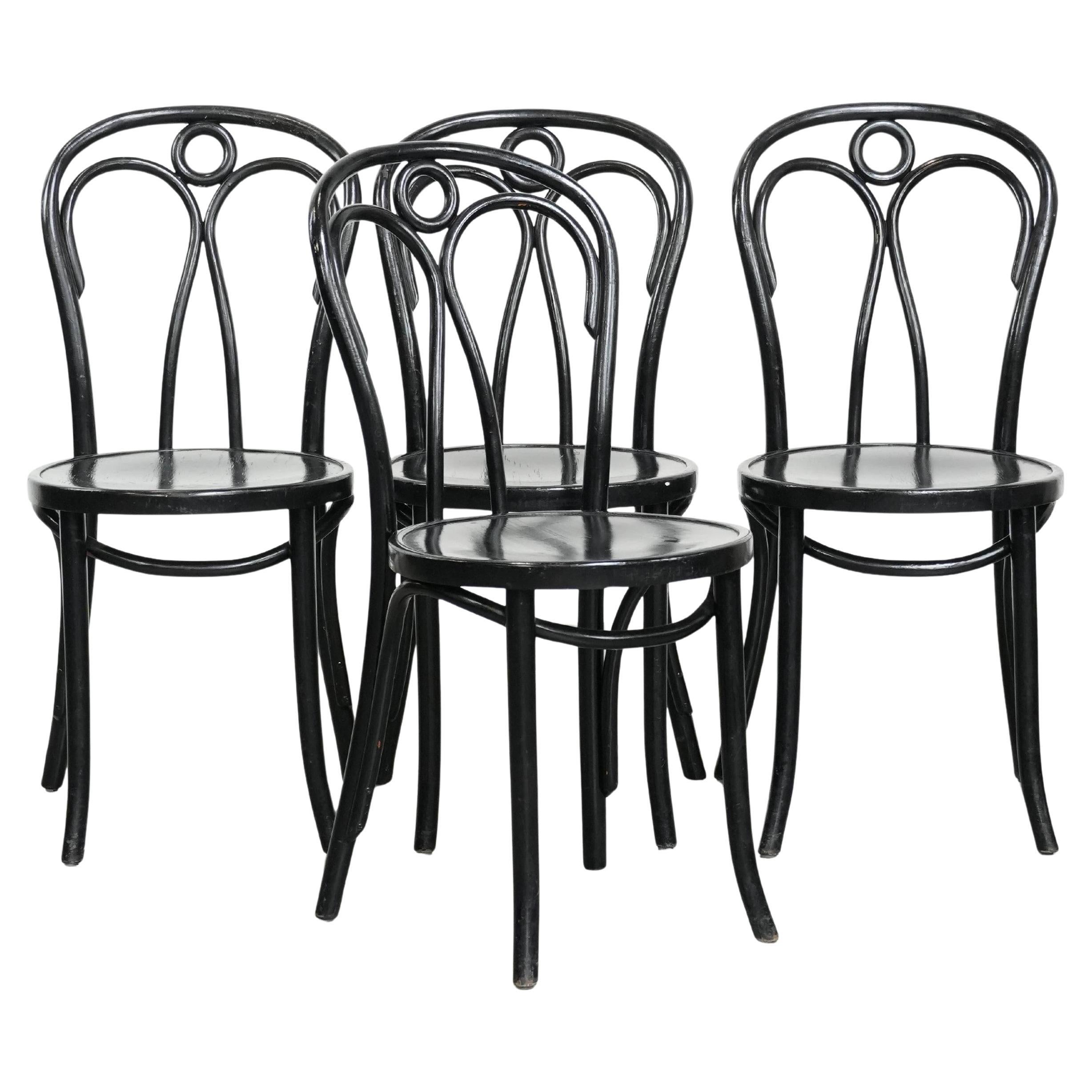 Set of 4 black vintage Thonet style bistro chairs