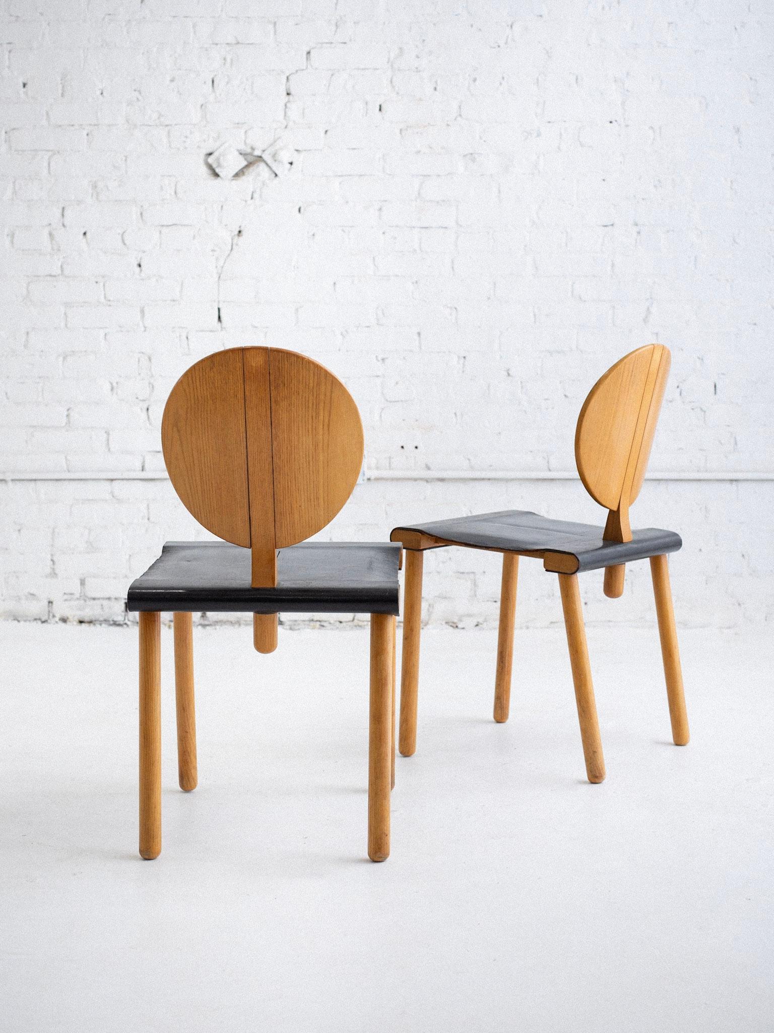Set of 4 Blonde Circle Back and Leather Seat Chairs For Sale 4