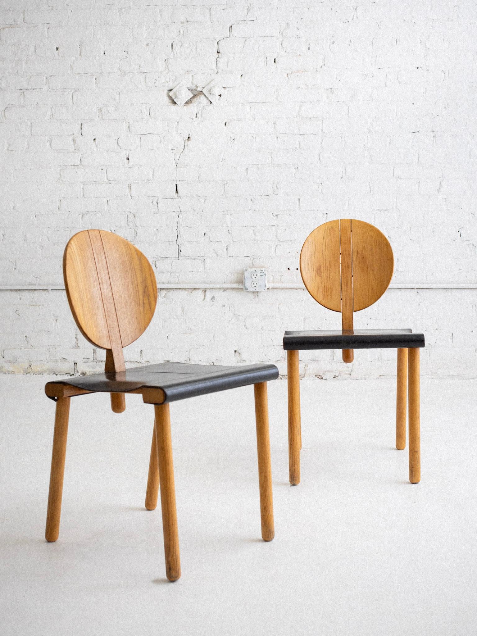 Set of 4 Blonde Circle Back and Leather Seat Chairs For Sale 2