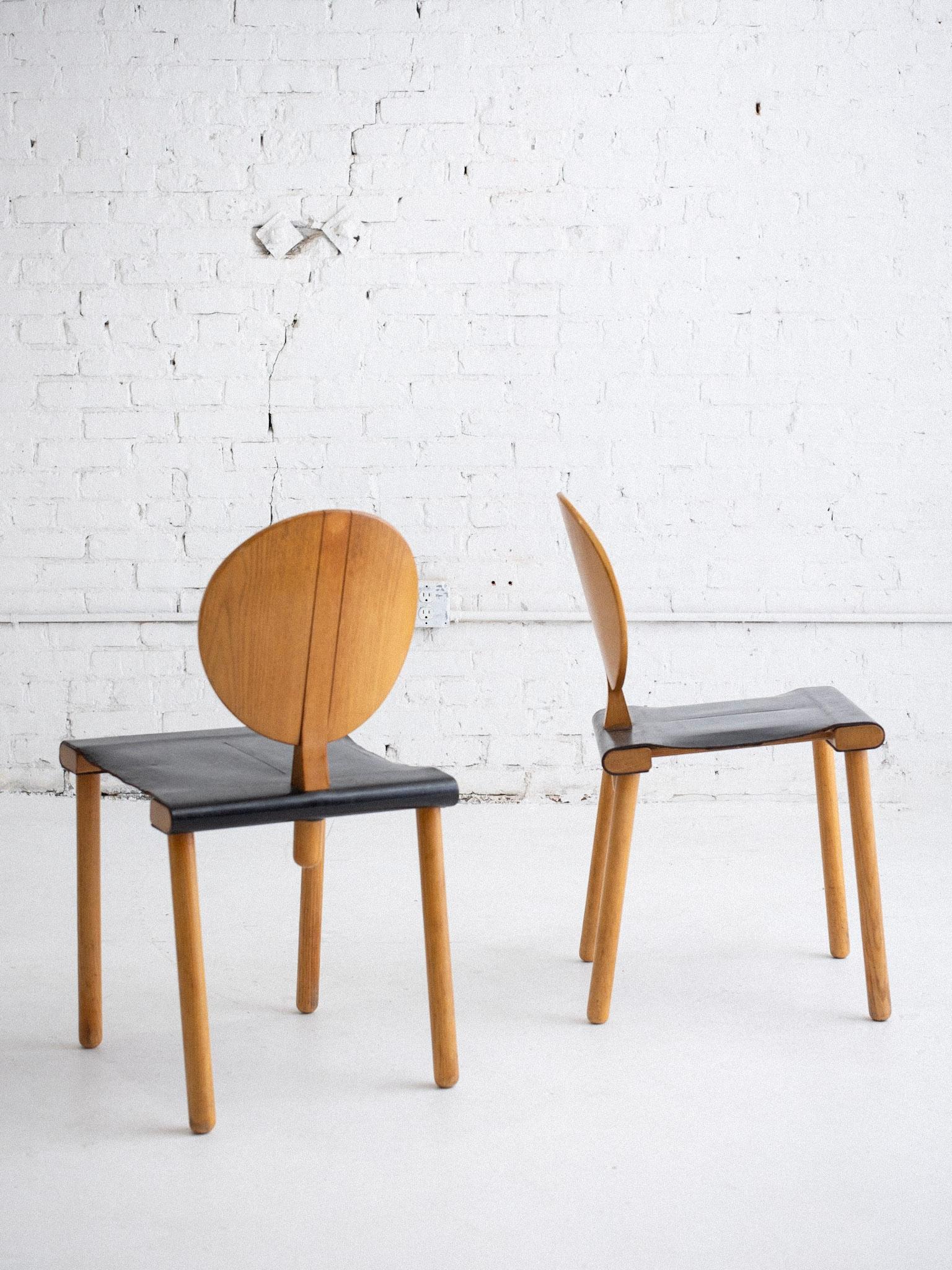 Set of 4 Blonde Circle Back and Leather Seat Chairs For Sale 3