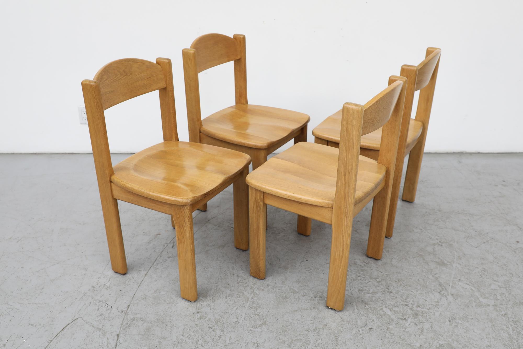 Dutch Set of 4 Blonde Daumiller Style Solid Oak Dining Chairs For Sale