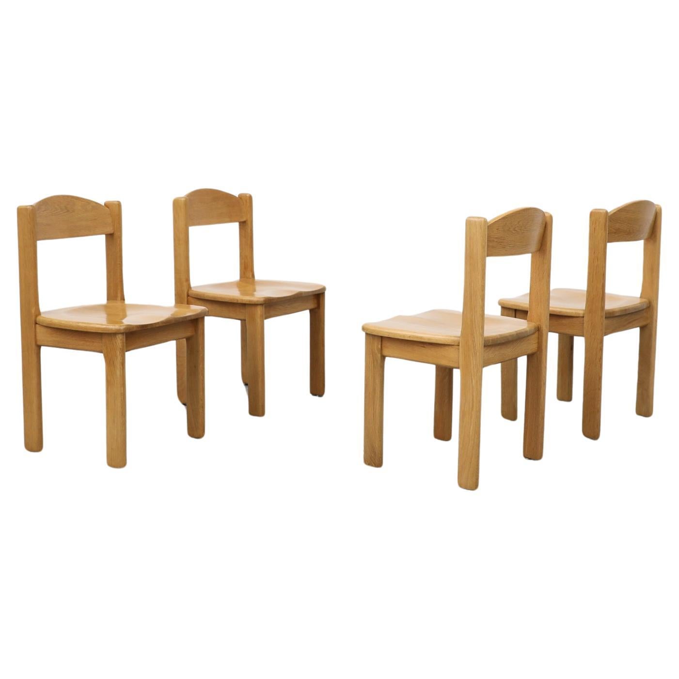 Set of 4 Blonde Daumiller Style Solid Oak Dining Chairs For Sale