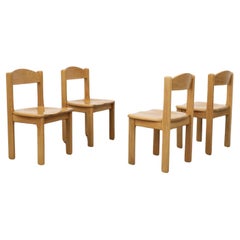 Retro Set of 4 Blonde Daumiller Style Solid Oak Dining Chairs