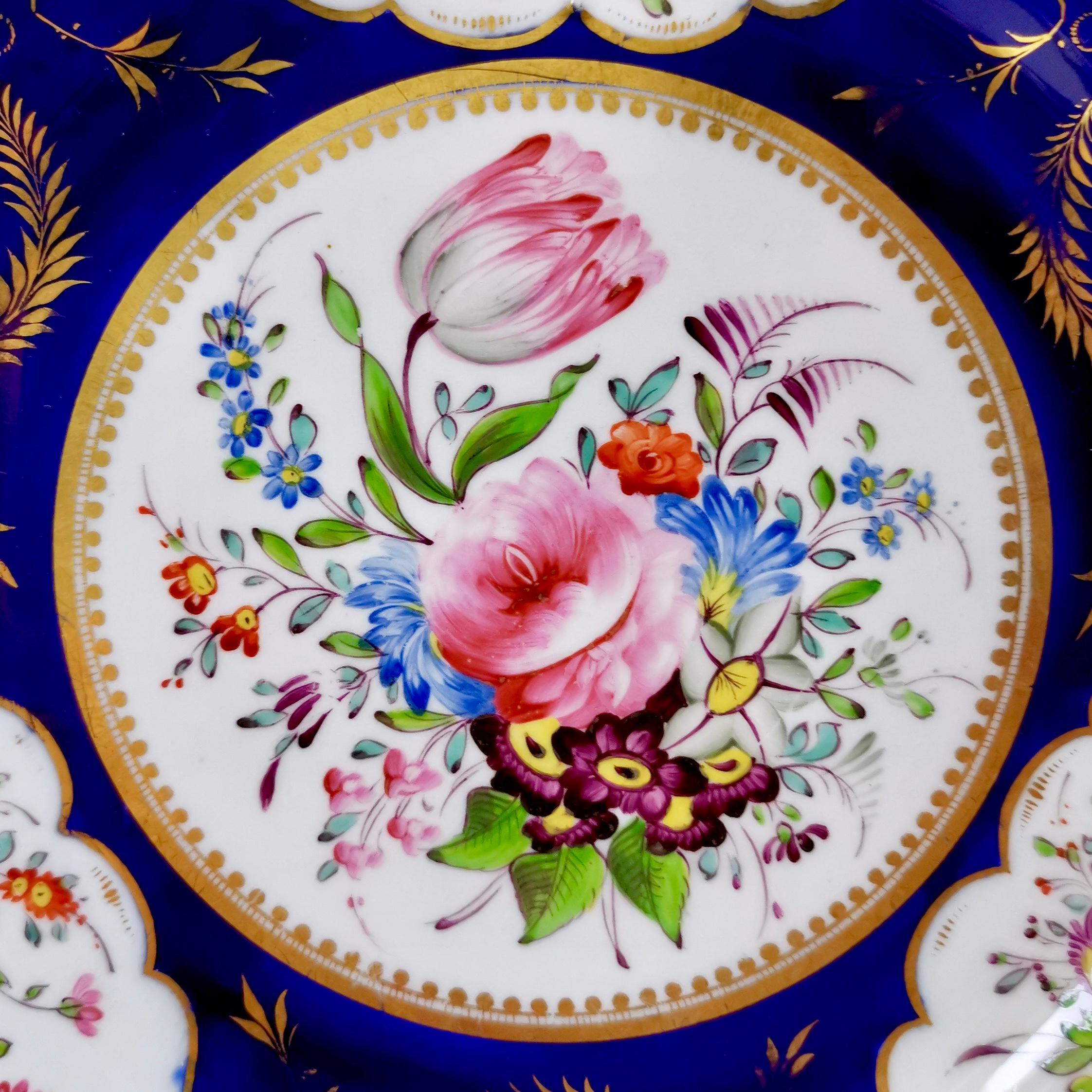 Hand-Painted Set of 4 Bloor Derby Dinner Plates, 1825-1830