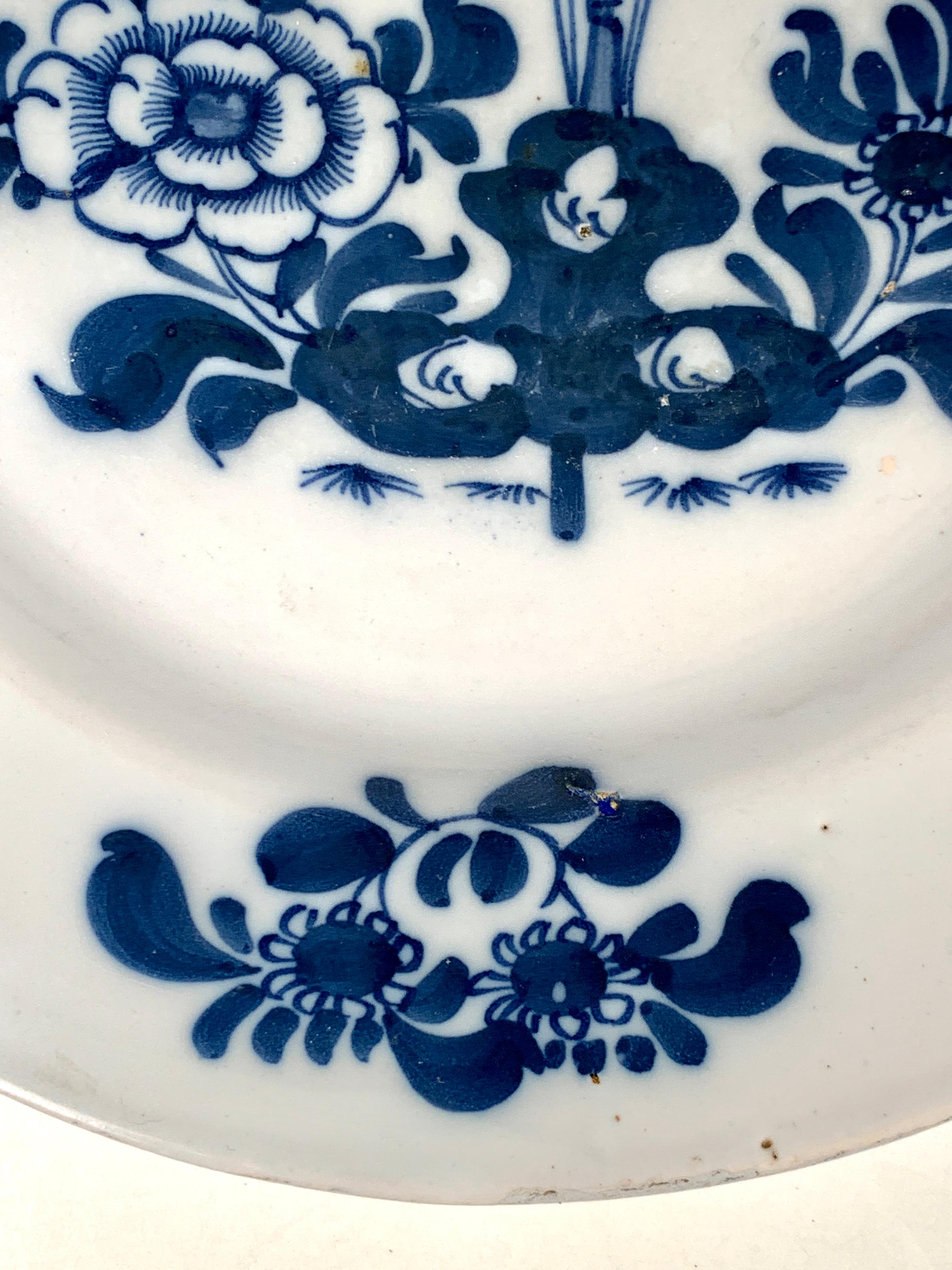Chinoiserie Set of 4 Blue and White Delft Plates or Dishes Hand Painted 18th Century England For Sale