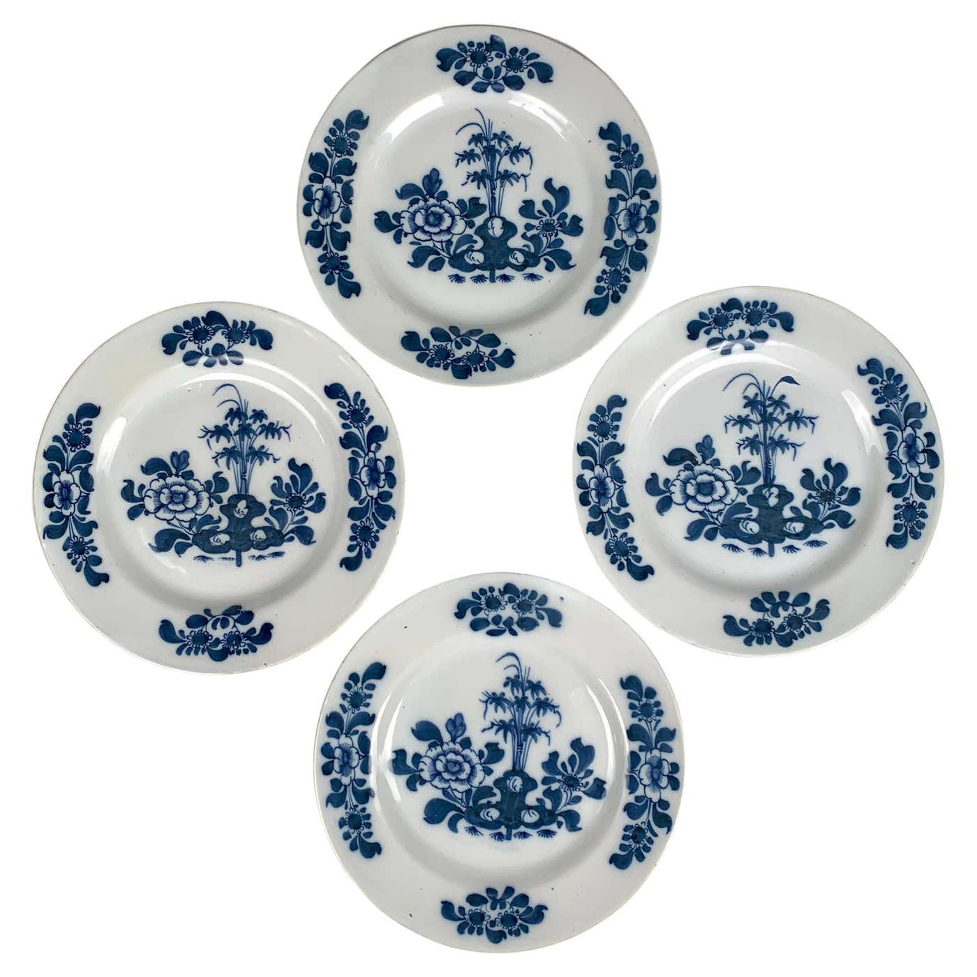 Set of 4 Blue and White Delft Plates or Dishes Hand Painted 18th ...