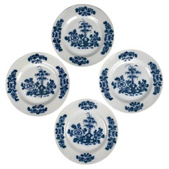 Antique Set of 4 Blue and White Delft Plates Hand Painted 18th Century England, Ca. 1760