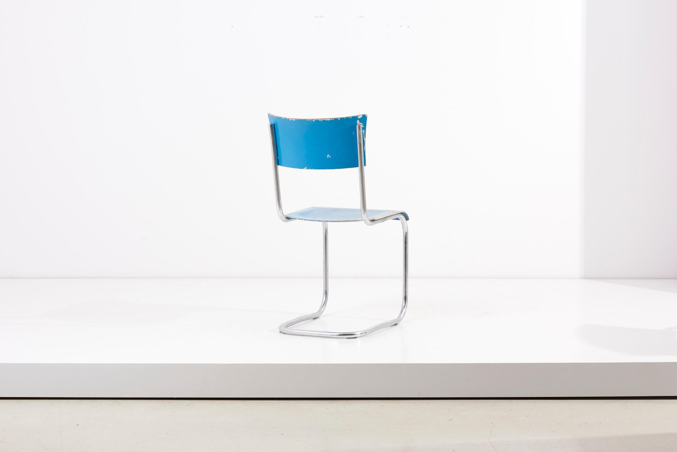 Set of 4 Blue Cantilever Chairs B43 by Mart Stam for Thonet, Germany, 1930s For Sale 2