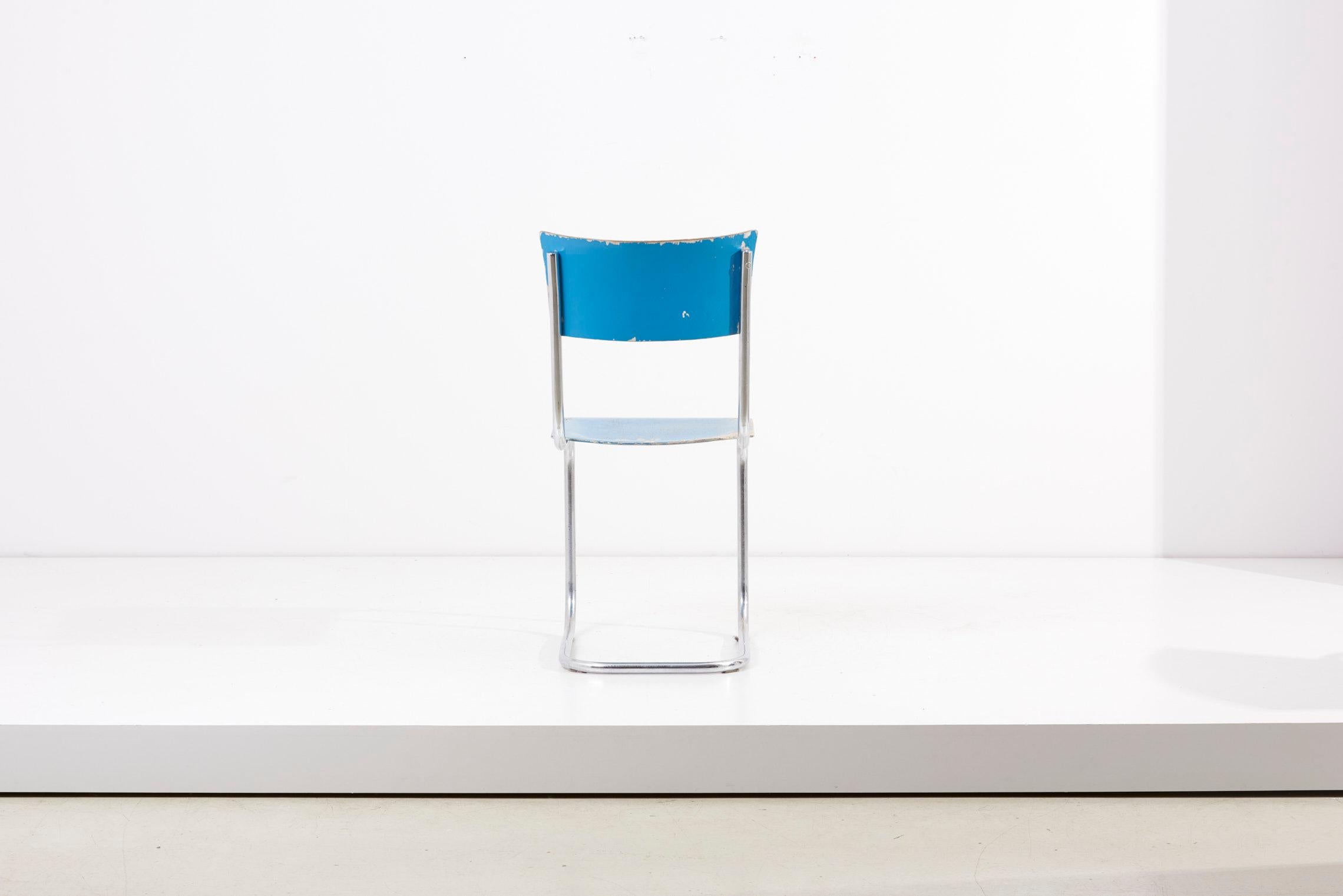 Set of 4 Blue Cantilever Chairs B43 by Mart Stam for Thonet, Germany, 1930s For Sale 3