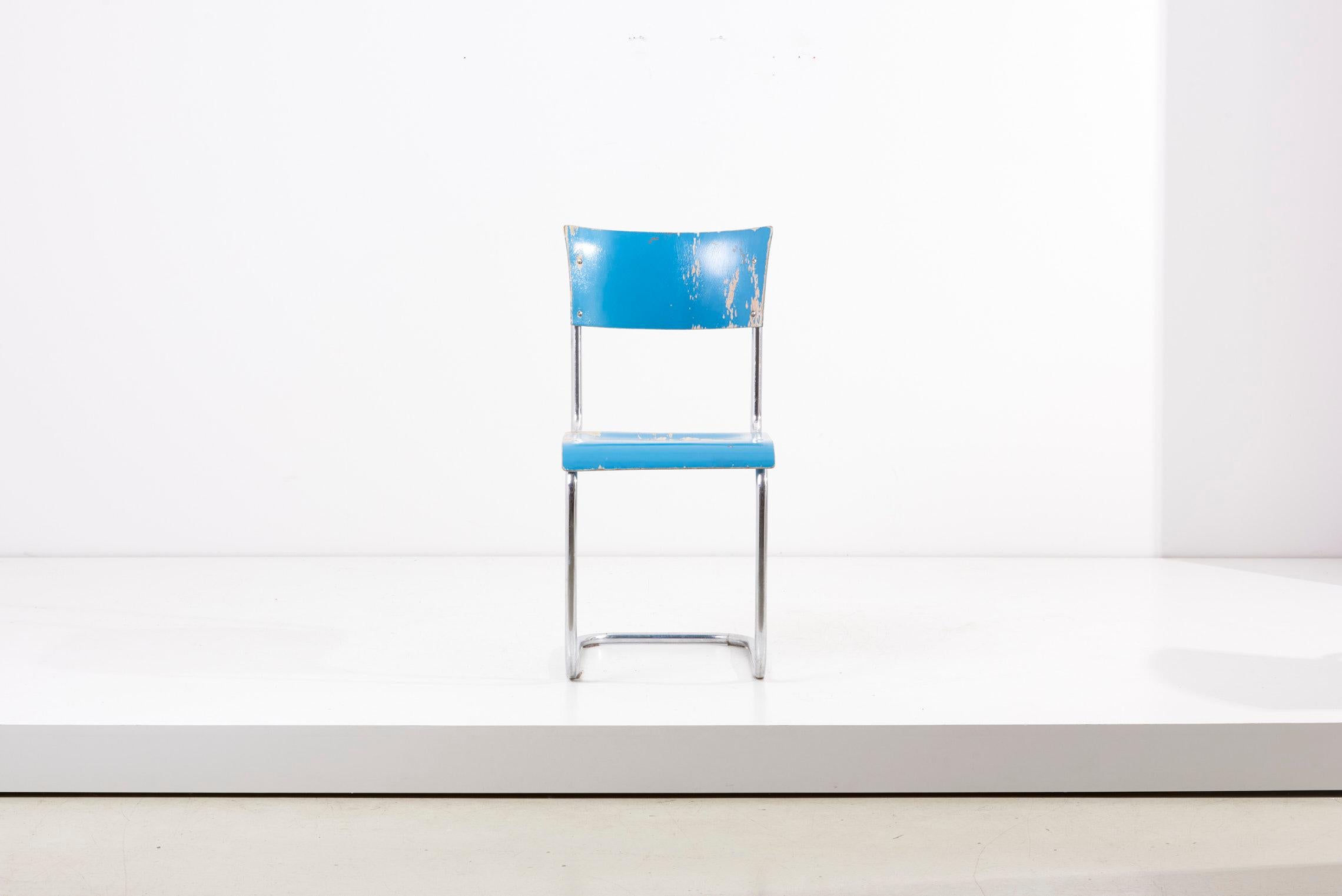 Set of 4 Blue Cantilever Chairs B43 by Mart Stam for Thonet, Germany, 1930s For Sale 4