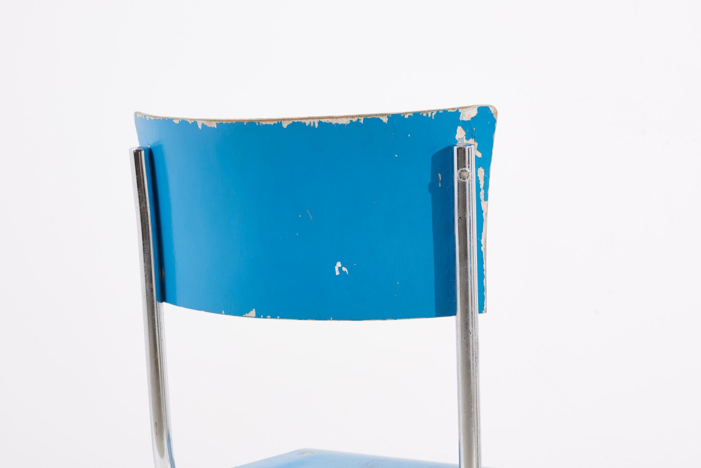 Ensemble de 4 chaises en porte-à-faux bleu B43 de Mart Stam pour Thonet, Allemagne, années 1930 en vente 9