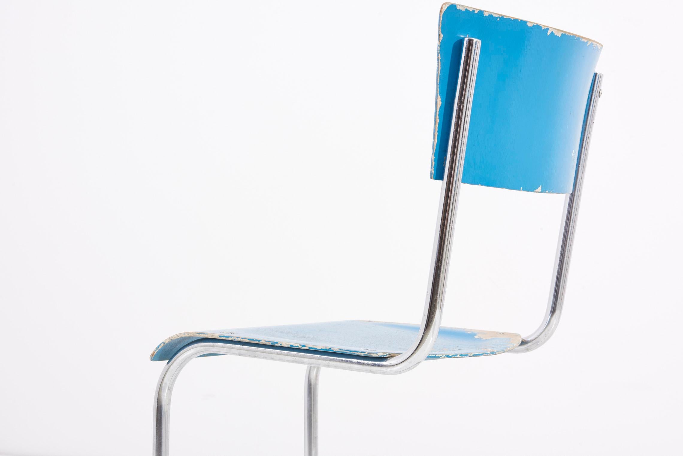 Set of 4 Blue Cantilever Chairs B43 by Mart Stam for Thonet, Germany, 1930s For Sale 9