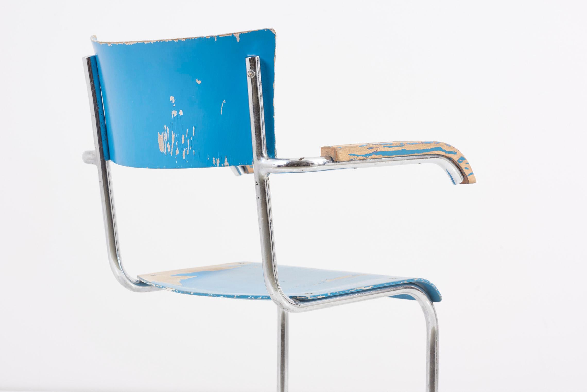 Set of 4 Blue Cantilever Chairs B43 by Mart Stam for Thonet, Germany, 1930s For Sale 11