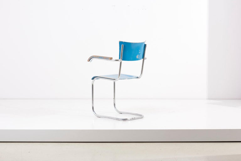 20th Century Set of 4 Blue Cantilever Chairs B43 by Mart Stam for Thonet, Germany, 1930s For Sale