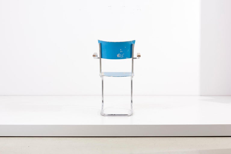 Steel Set of 4 Blue Cantilever Chairs B43 by Mart Stam for Thonet, Germany, 1930s For Sale