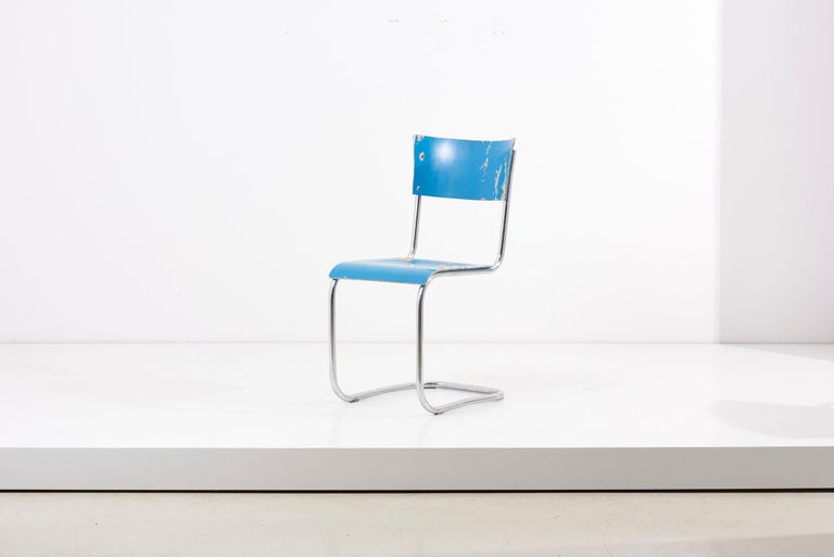 Set of 4 Blue Cantilever Chairs B43 by Mart Stam for Thonet, Germany, 1930s For Sale 2