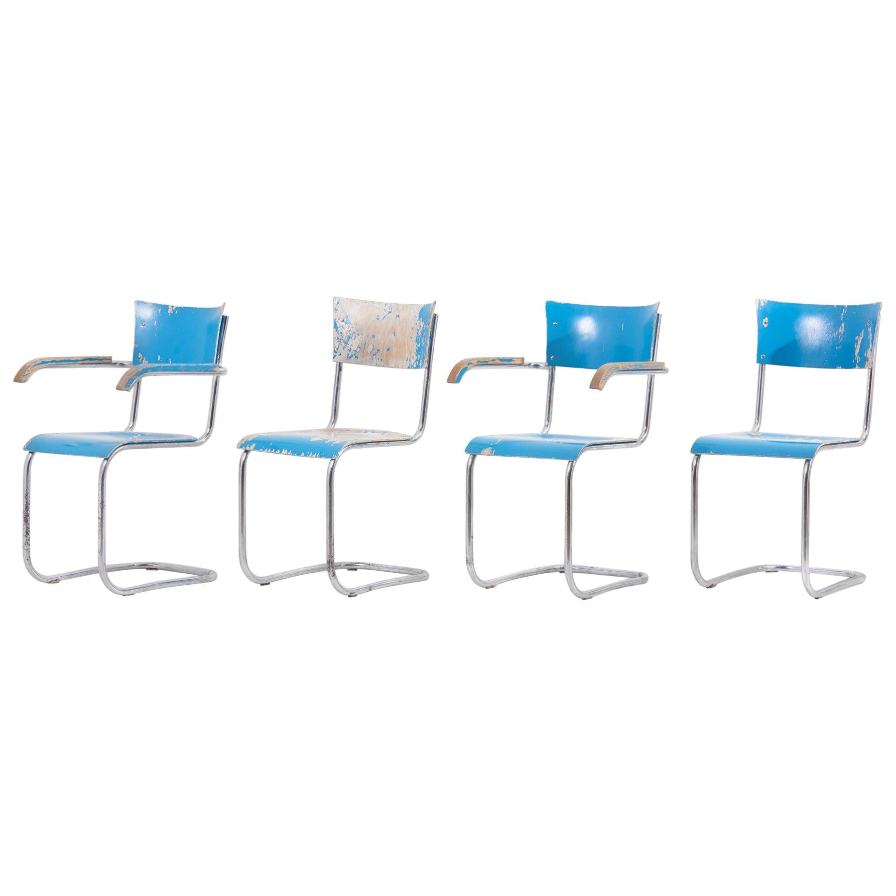 Set of 4 Blue Cantilever Chairs B43 by Mart Stam for Thonet, Germany, 1930s